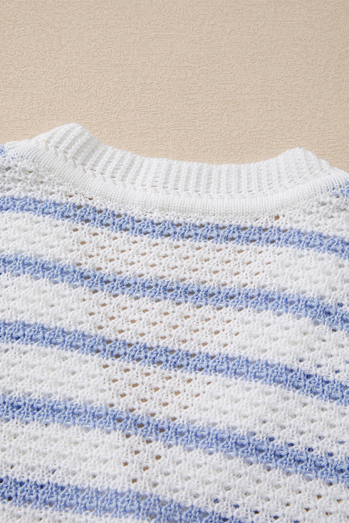 Sleeveless Textured Striped Button Front Sweater Vest