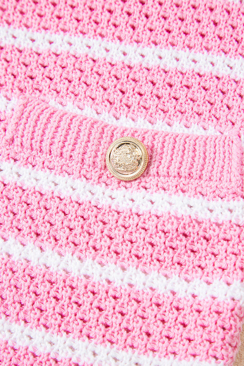 Sleeveless Textured Striped Button Front Sweater Vest