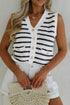 Sleeveless Textured Striped Button Front Sweater Vest