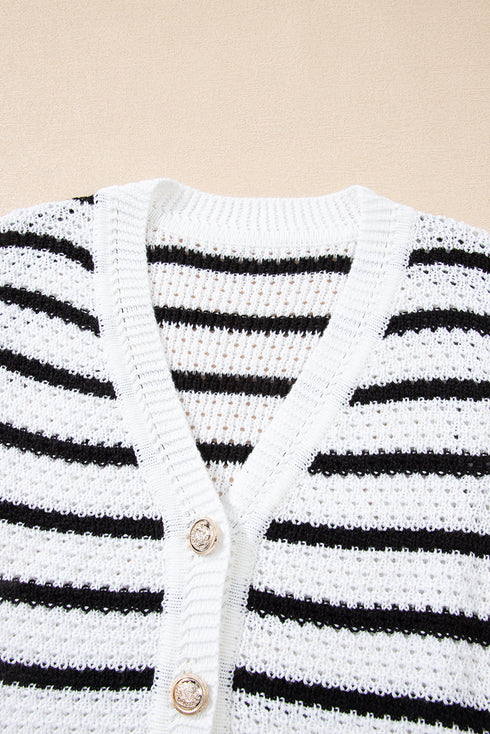 Sleeveless Textured Striped Button Front Sweater Vest