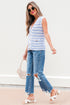 Sleeveless Textured Striped Button Front Sweater Vest