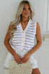 Sleeveless Textured Striped Button Front Sweater Vest