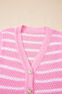 Sleeveless Textured Striped Button Front Sweater Vest