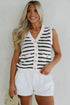 Sleeveless Textured Striped Button Front Sweater Vest