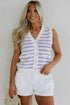 Sleeveless Textured Striped Button Front Sweater Vest