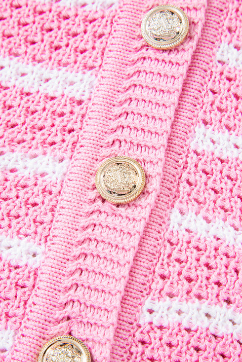 Sleeveless Textured Striped Button Front Sweater Vest