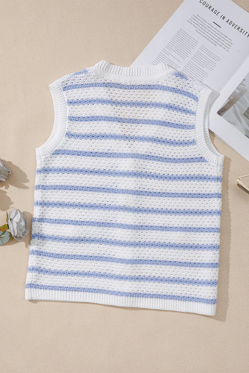 Sleeveless Textured Striped Button Front Sweater Vest