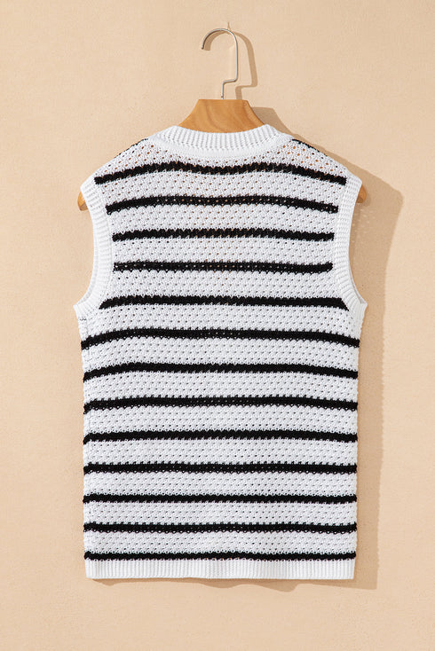 Sleeveless Textured Striped Button Front Sweater Vest