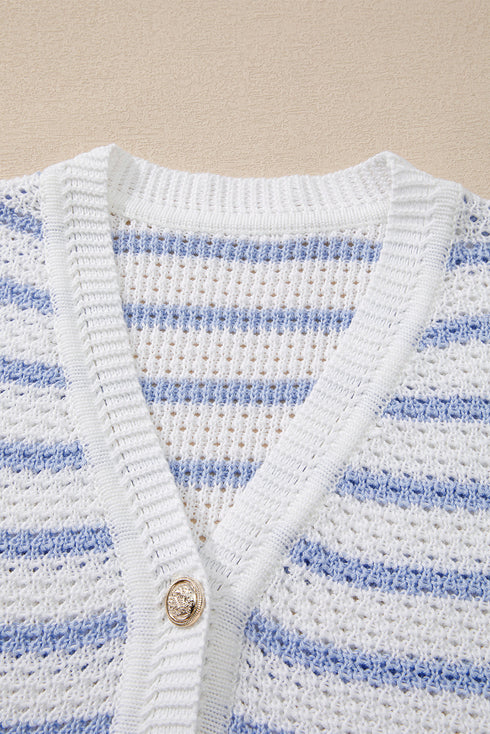 Sleeveless Textured Striped Button Front Sweater Vest