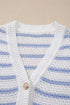 Sleeveless Textured Striped Button Front Sweater Vest