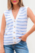 Sleeveless Textured Striped Button Front Sweater Vest
