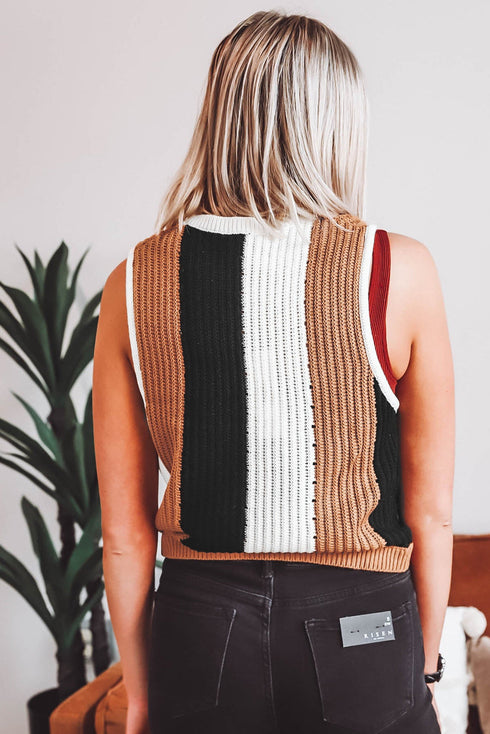 Sleeveless Textured Striped Pointelle Knit Tank Top
