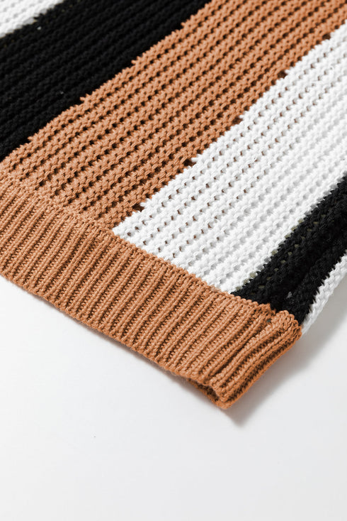 Sleeveless Textured Striped Pointelle Knit Tank Top