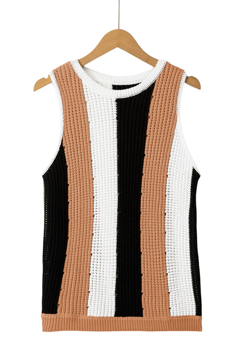 Sleeveless Textured Striped Pointelle Knit Tank Top