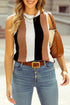 Sleeveless Textured Striped Pointelle Knit Tank Top
