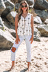 Sleeveless Tie Front Bow Print Peplum Top