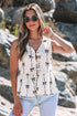 Sleeveless Tie Front Bow Print Peplum Top
