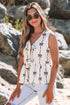 Sleeveless Tie Front Bow Print Peplum Top