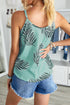 Sleeveless Tropical Leaf Print Knit Tank Top