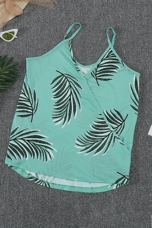 Sleeveless Tropical Leaf Print Knit Tank Top