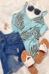 Sleeveless Tropical Leaf Print Knit Tank Top