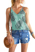 Sleeveless Tropical Leaf Print Knit Tank Top