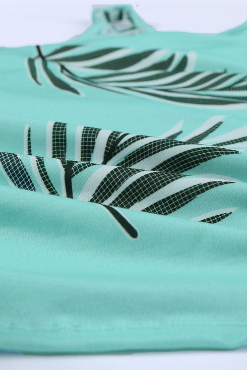 Sleeveless Tropical Leaf Print Knit Tank Top