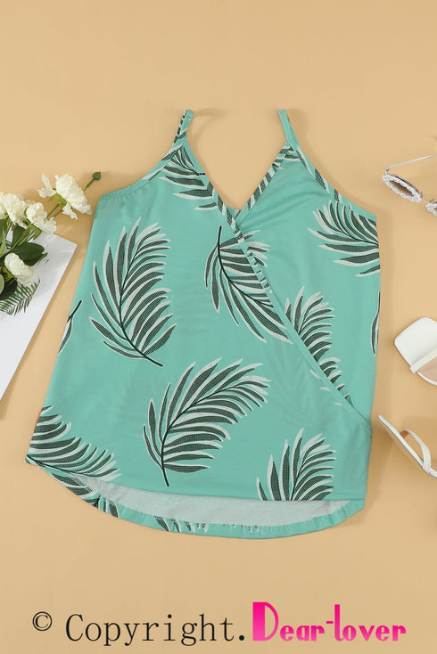 Sleeveless Tropical Leaf Print Knit Tank Top