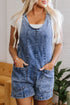 Sleeveless U Neck Solid Denim Patched Pocket Romper