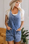Sleeveless U Neck Solid Denim Patched Pocket Romper