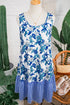Sleeveless U Neck Striped Patchwork Ruffle Hem Floral Dress