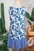 Sleeveless U Neck Striped Patchwork Ruffle Hem Floral Dress