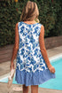 Sleeveless U Neck Striped Patchwork Ruffle Hem Floral Dress