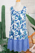 Sleeveless U Neck Striped Patchwork Ruffle Hem Floral Dress