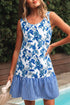 Sleeveless U Neck Striped Patchwork Ruffle Hem Floral Dress