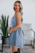 Sleeveless V Back Tie Bow Detail Fit And Flare Denim Mini Dress