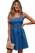 Sleeveless V Back Tie Bow Detail Fit And Flare Denim Mini Dress
