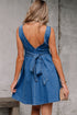 Sleeveless V Back Tie Bow Detail Fit And Flare Denim Mini Dress