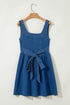Sleeveless V Back Tie Bow Detail Fit And Flare Denim Mini Dress
