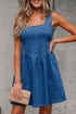 Sleeveless V Back Tie Bow Detail Fit And Flare Denim Mini Dress