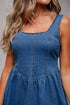 Sleeveless V Back Tie Bow Detail Fit And Flare Denim Mini Dress