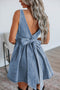 Sleeveless V Back Tie Bow Detail Fit And Flare Denim Mini Dress