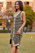Sleeveless V Neck Button Front Textured Knit Dress