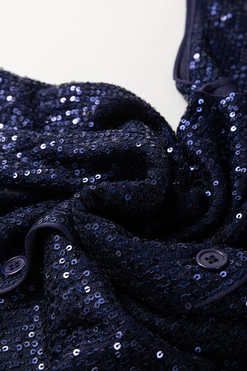 Sleeveless V Neck Sequin Button Down Statement Vest