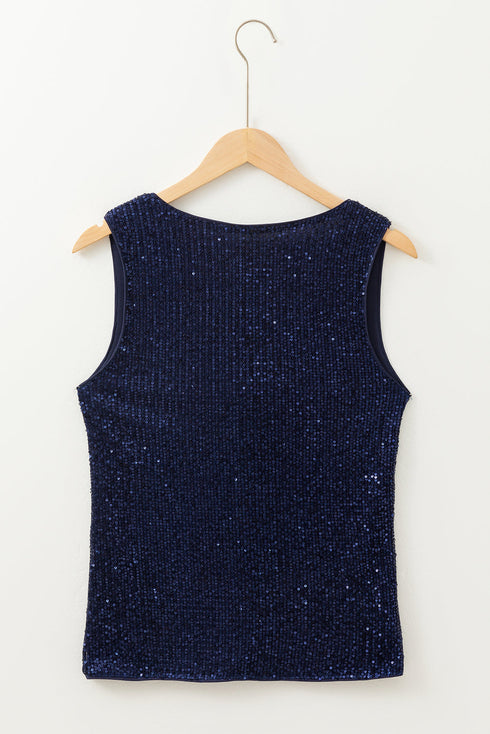 Sleeveless V Neck Sequin Button Down Statement Vest