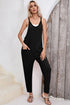 Sleeveless V Neck Side Pocket Harem Pant Jumpsuit