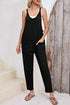 Sleeveless V Neck Side Pocket Harem Pant Jumpsuit