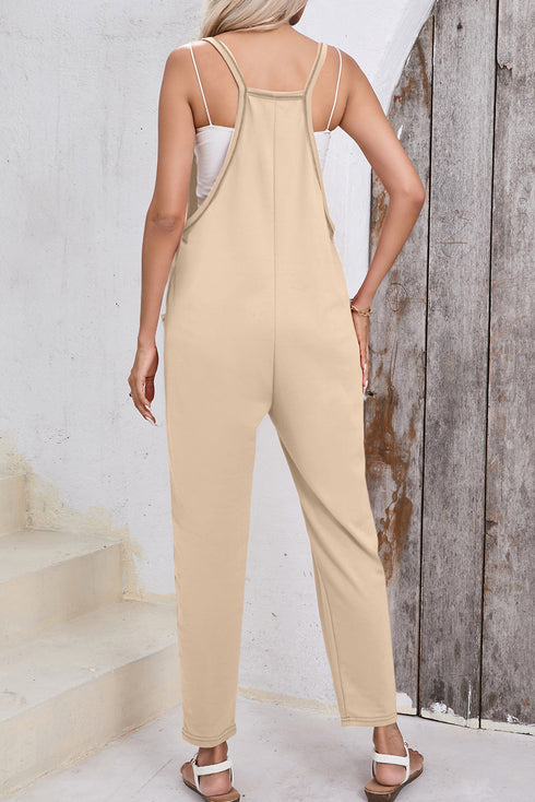 Sleeveless V Neck Side Pocket Harem Pant Jumpsuit