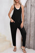 Sleeveless V Neck Side Pocket Harem Pant Jumpsuit
