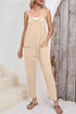 Sleeveless V Neck Side Pocket Harem Pant Jumpsuit